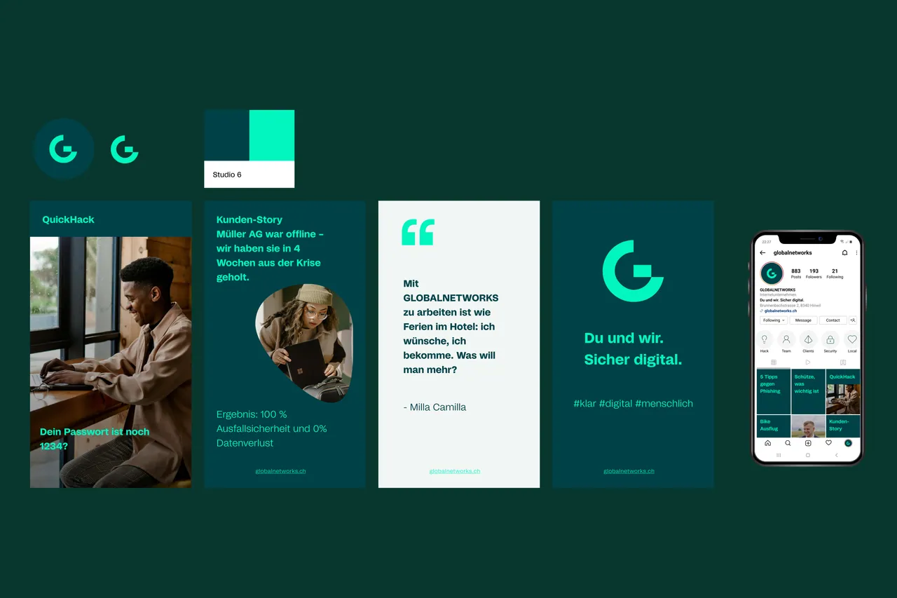 Social-Assets im Designsystem: ruhige Typografie, klare Flächen, konsistente Ikonografie